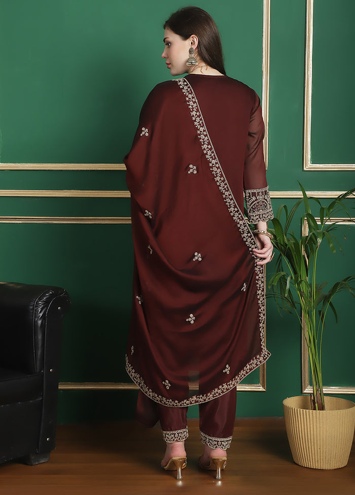 3 Pc Maroon Unstitched Georgette Suit Set Original Online