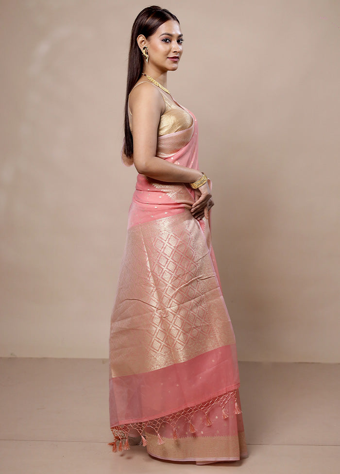 Pink Kora Silk Saree With Blouse Piece Sale Authentic