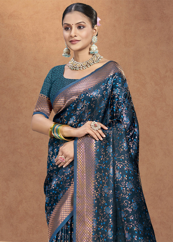 Blue Spun Silk Saree With Blouse Piece Sale Purchase