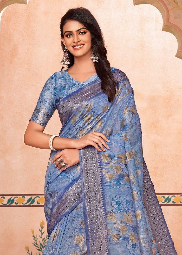 Sky Blue Spun Silk Saree With Blouse Piece Shipping Discount Authentic