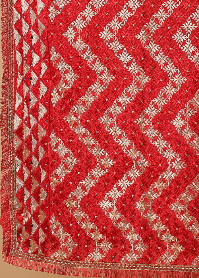 Red Chinon Phulkari Work Dupatta Cheap Sale Wiki