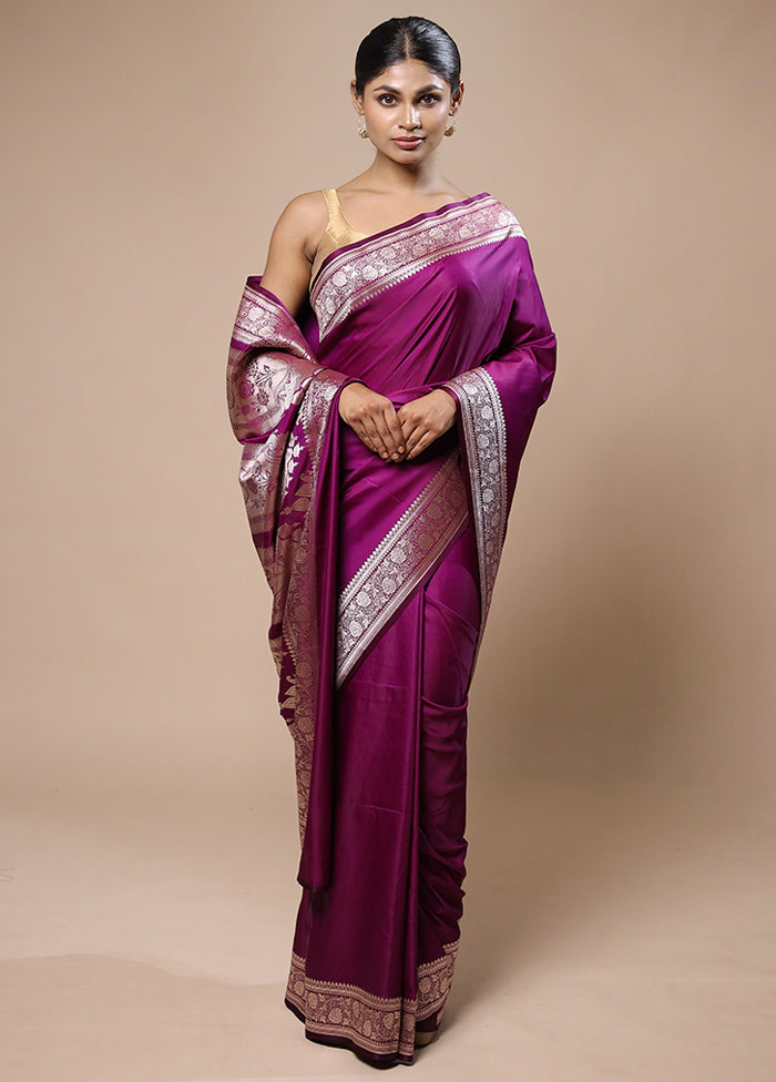 Purple Katan Silk Saree With Blouse Piece Countdown Package Cheap Pice