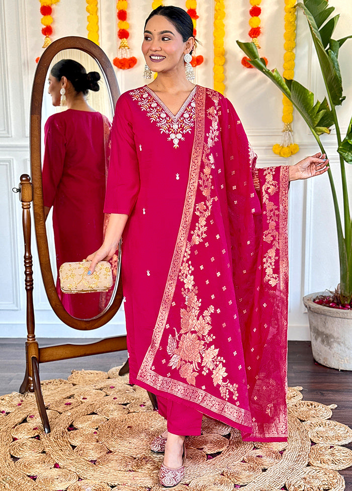 3 Pc Pink Readymade Viscose Suit Set Sale Big Discount