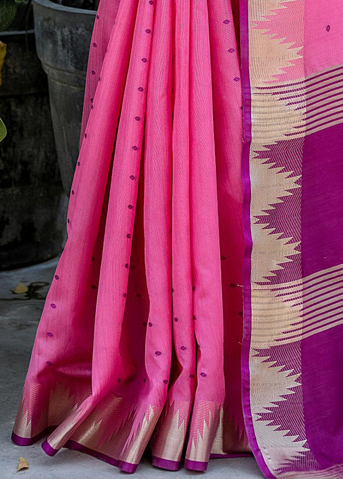 Pink Tussar Silk Saree With Blouse Piece Extremely For Sale