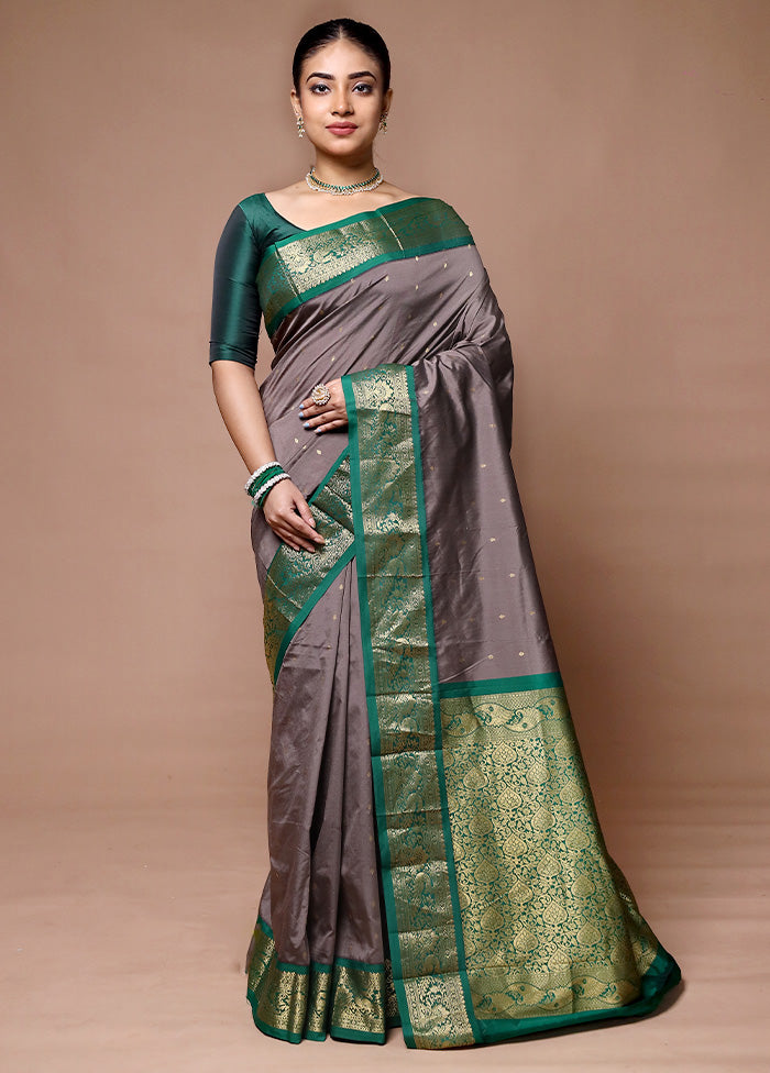 Grey Kanjivaram Silk Saree With Blouse Piece Limited Edition