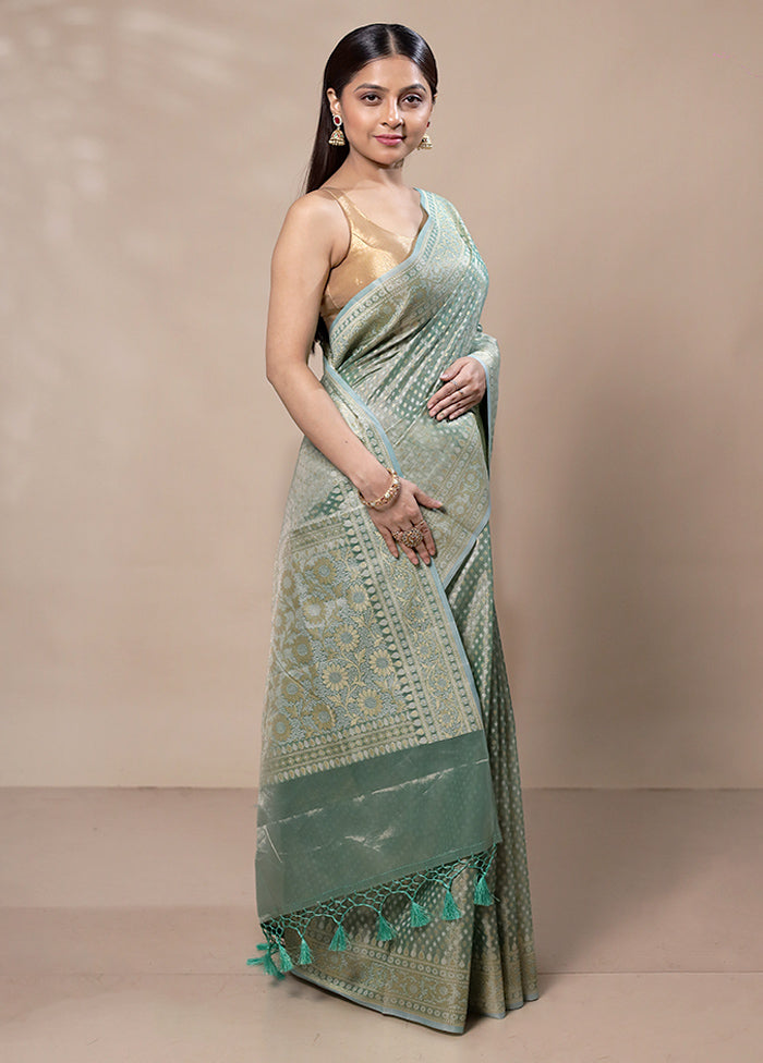 Green Tissue Silk Saree With Blouse Piece Free Shipping 2025 Unisex