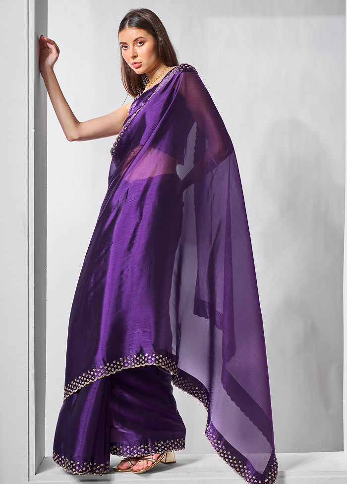 Purple Spun Silk Saree With Blouse Piece Free Shipping Best Seller