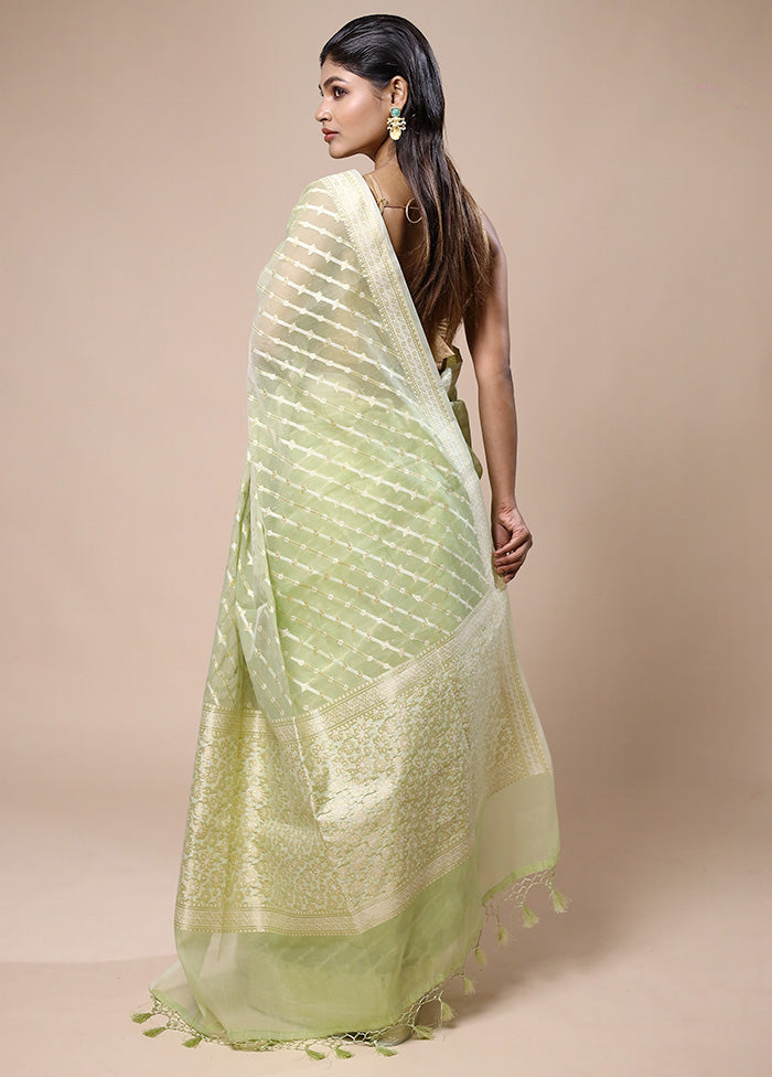 Green Kora Silk Saree With Blouse Piece Cheap Sale Pay With Paypal