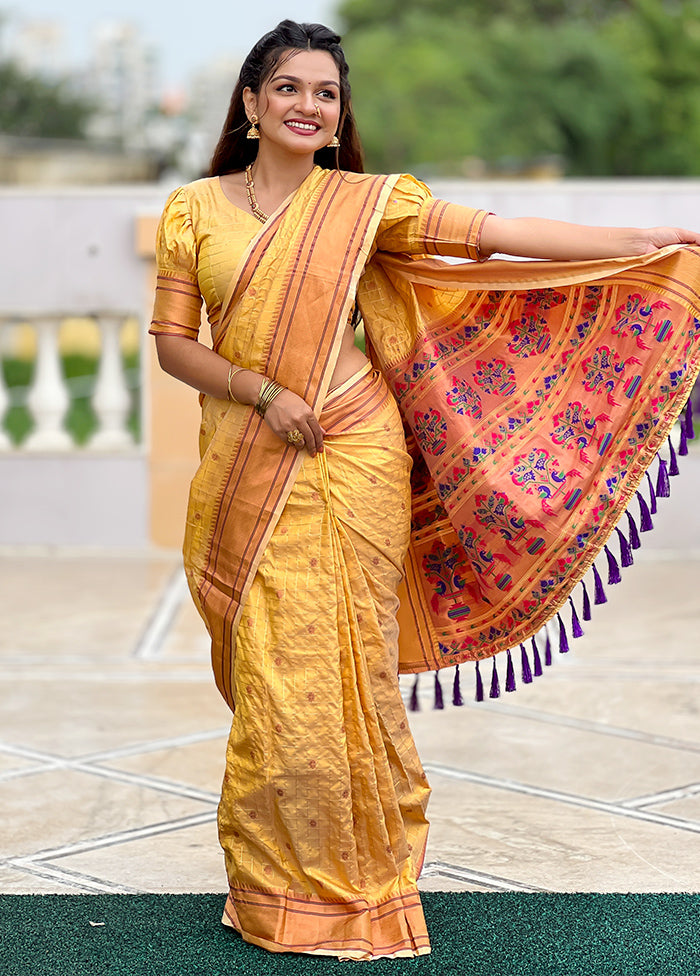 Yellow Dupion Silk Saree With Blouse Piece With Paypal Sale Online