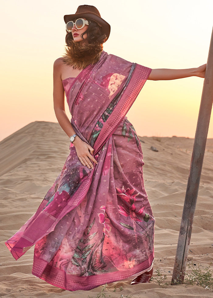 Pink Linen Silk Saree With Blouse Piece Affordable Cheap Online