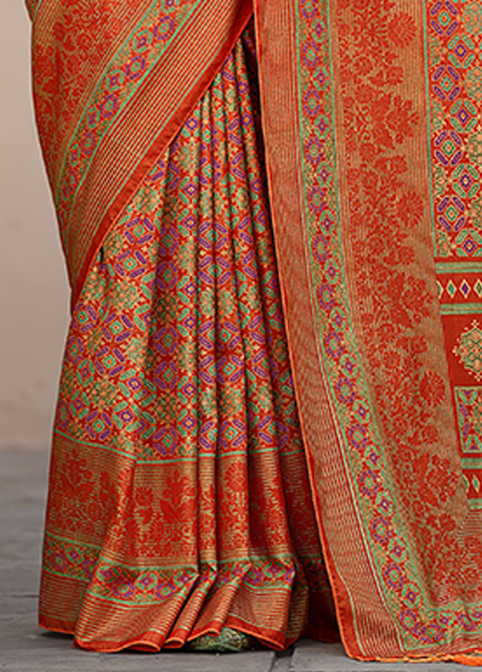 Orange Spun Silk Saree With Blouse Piece Clearance High Quality