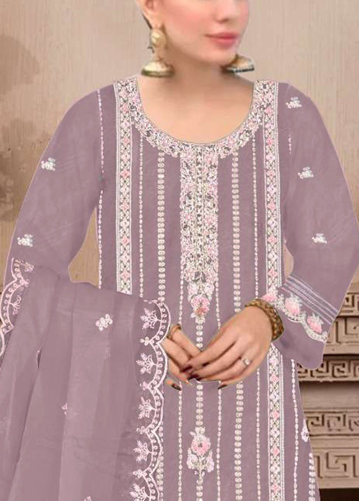 3 Pc Light Purple Semi Stitched Georgette Suit Set Cheap Sale Comfortable