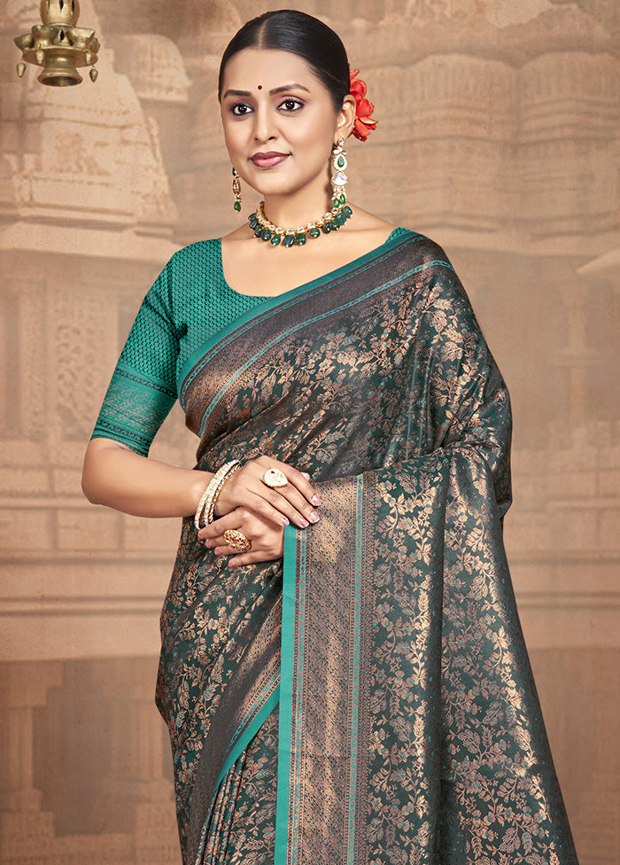 Sea Green Spun Silk Saree With Blouse Piece Cheap Sale Fashionable