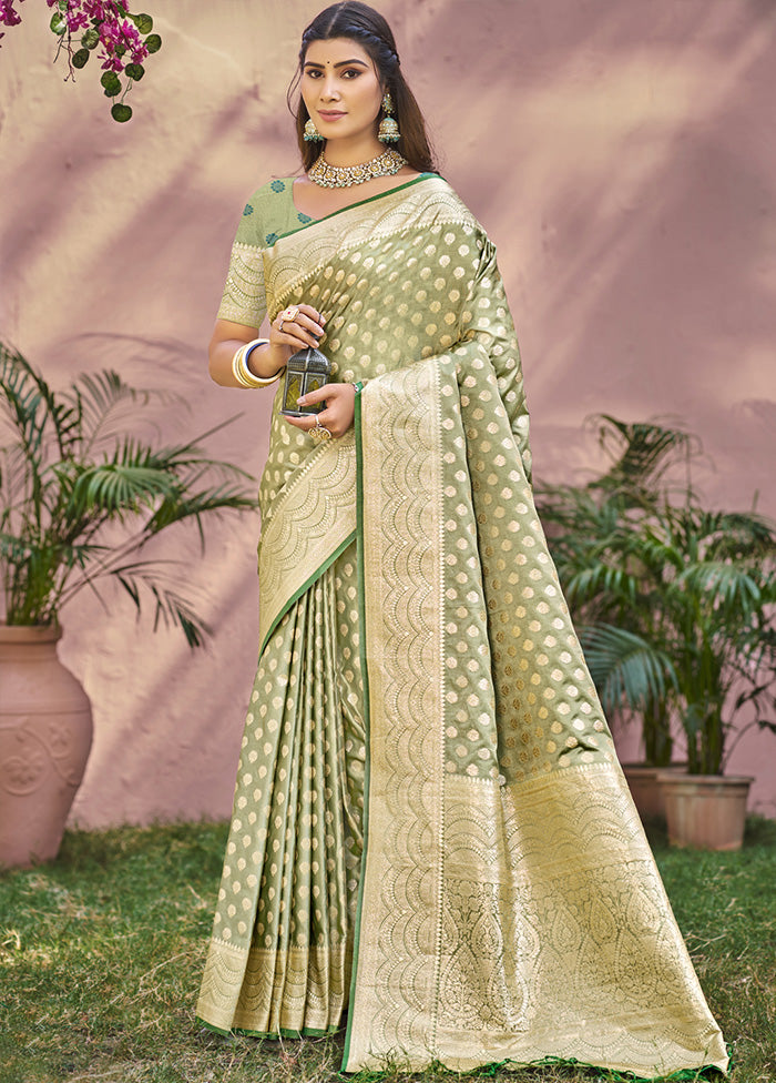 Green Spun Silk Saree With Blouse Piece Clearance Visit New