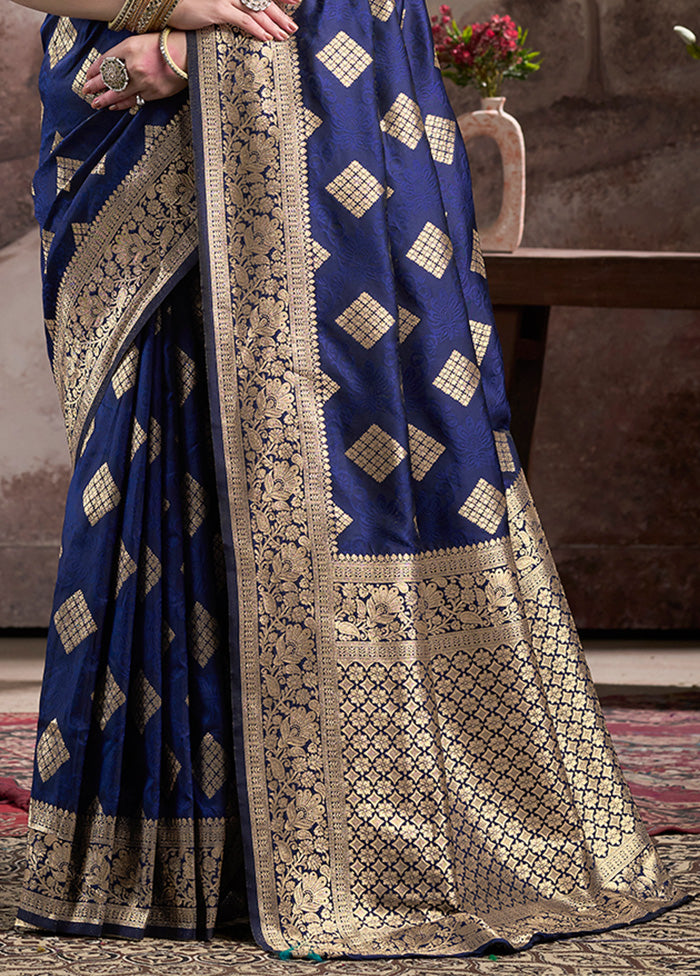 Navy Blue Spun Silk Saree With Blouse Piece Finishline Online