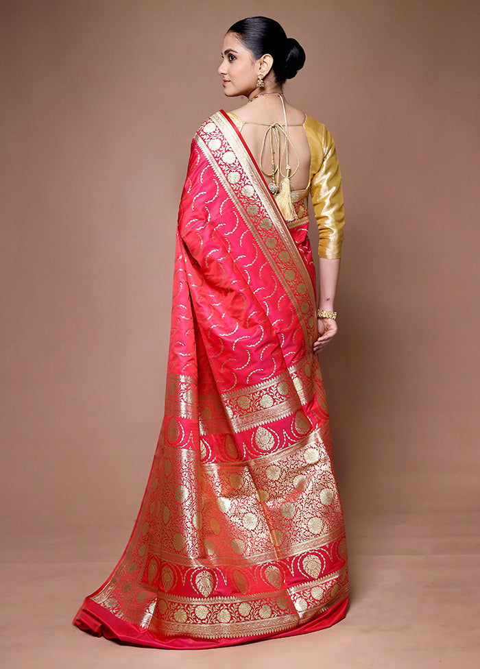 Pink Banarasi Silk Saree With Blouse Piece Lowest Pice Cheap Pice