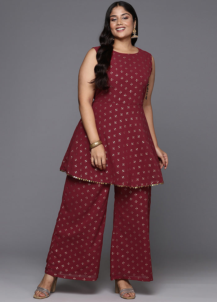 2 Pc Maroon Readymade Georgette Kurti Set Sale Extremely