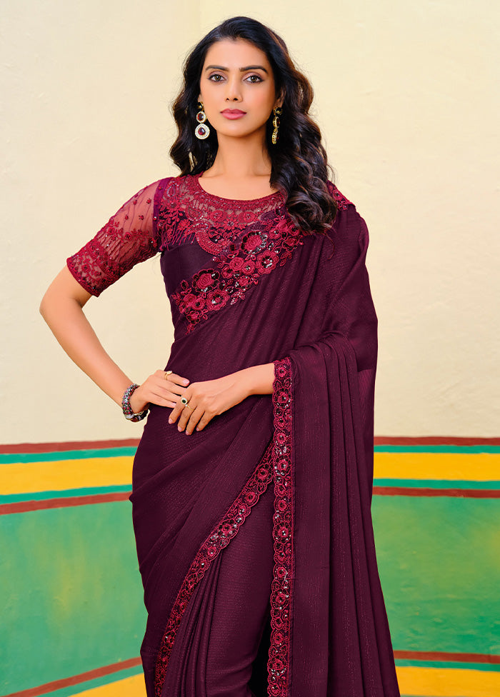 Maroon Georgette Saree With Blouse Piece Original Online