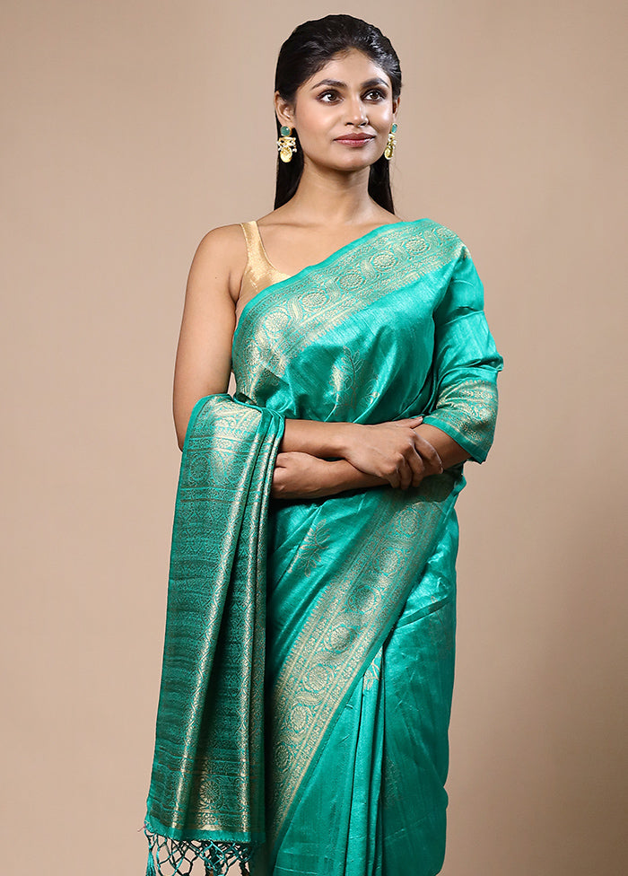 Green Dupion Silk Saree With Blouse Piece Genuine Cheap Pice