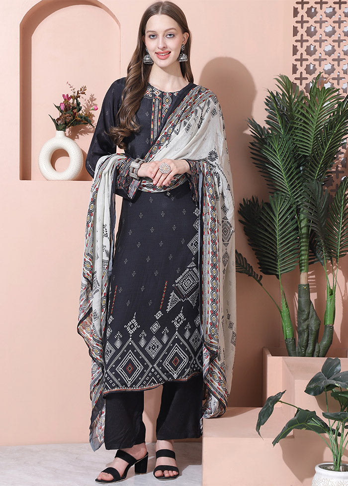 3 Pc Black Unstitched Silk Suit Set Comfortable