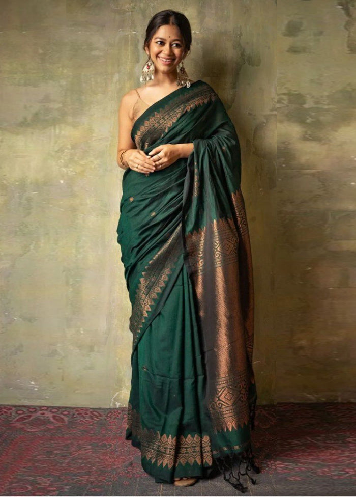 Green Banarasi Silk Saree With Blouse Piece Sale Amazon