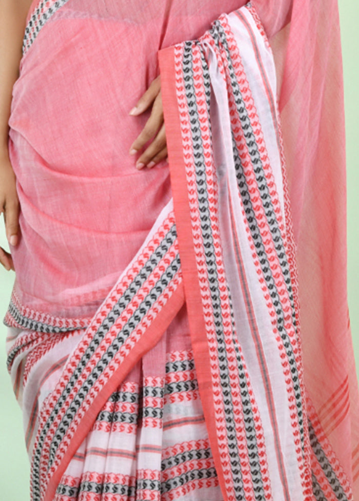 Rose Pink Cotton Saree With Blouse Piece Factory Outlet