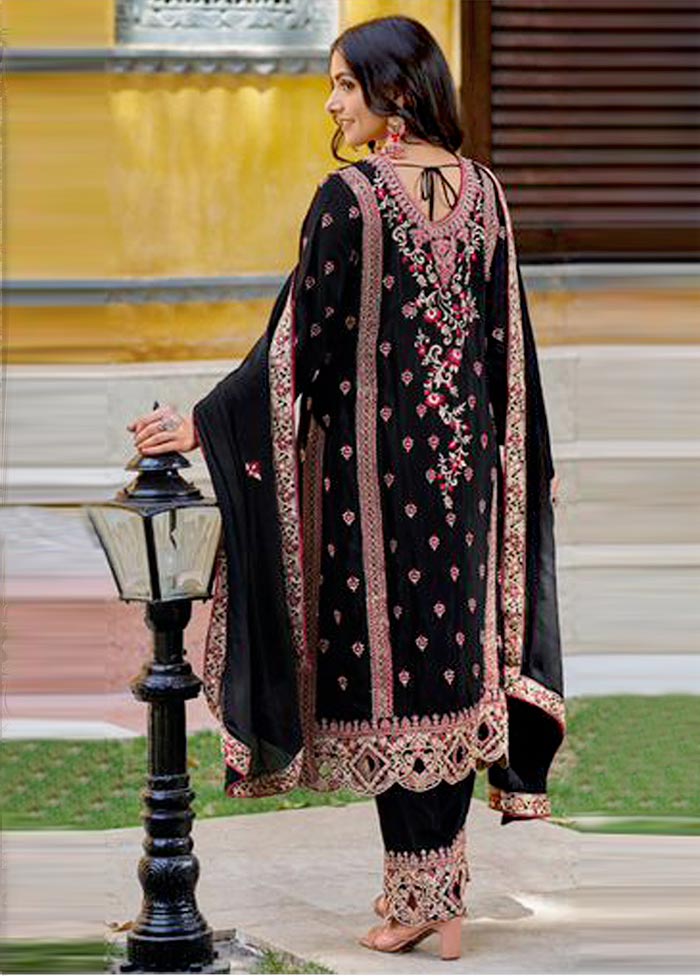 3 Pc Black Pure Semi Stitched Silk Suit Set Big Sale Sale Online