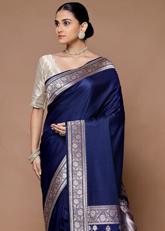 Blue Katan Silk Saree With Blouse Piece Free Shipping Hot Sale