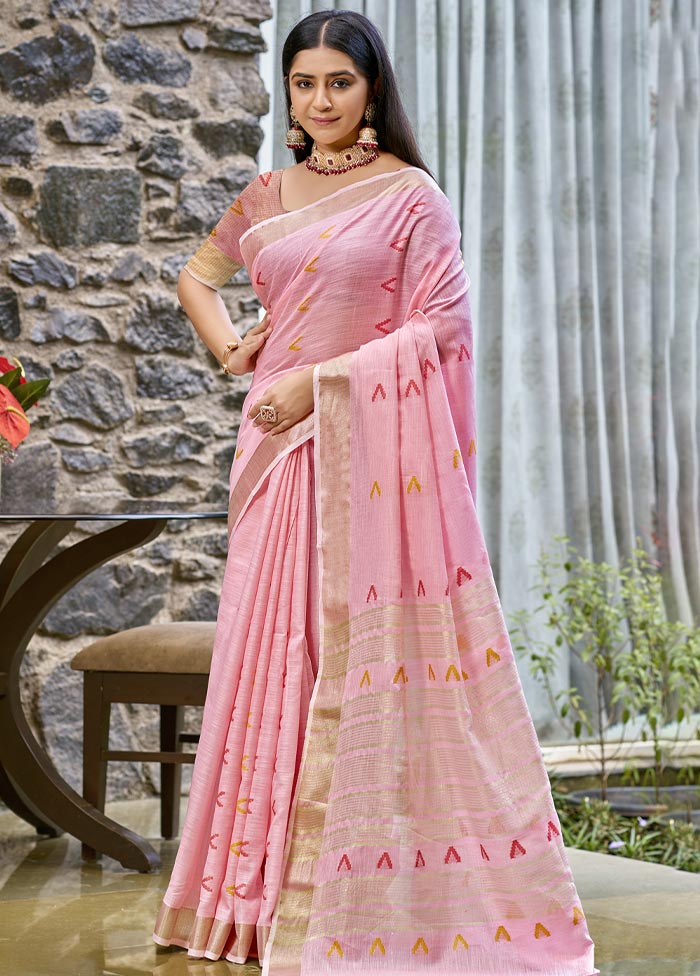 Pink Cotton Saree With Blouse Piece Very Cheap