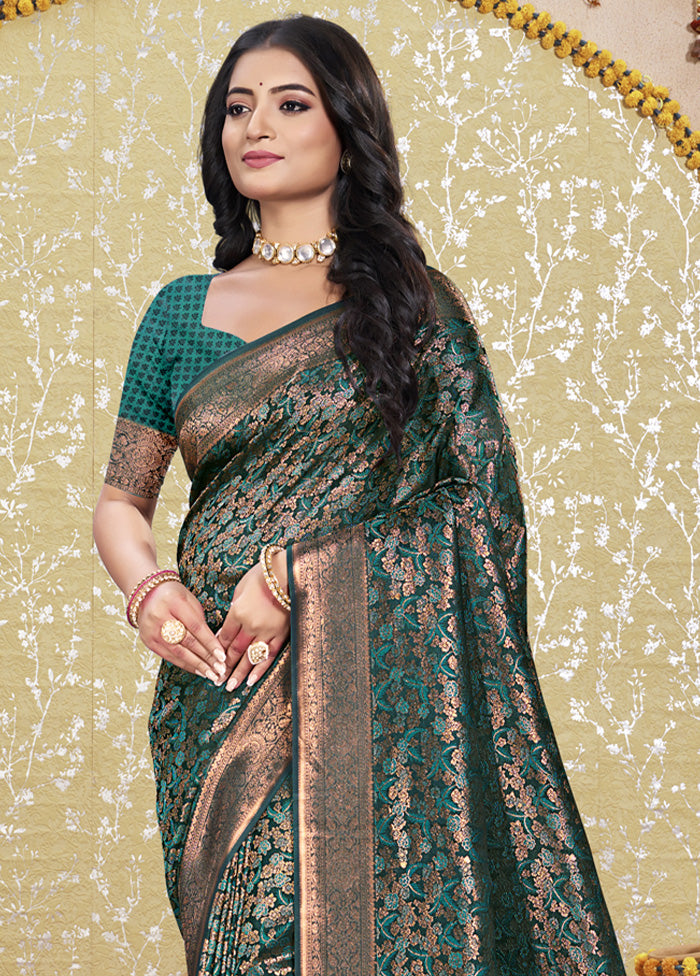 Rama Green Spun Silk Saree With Blouse Piece Outlet Manchester Great Sale