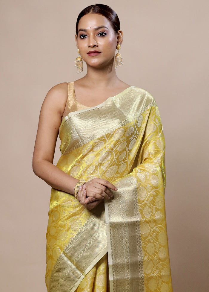 Yellow Tissue Silk Saree With Blouse Piece Many Kinds Of Sale Online