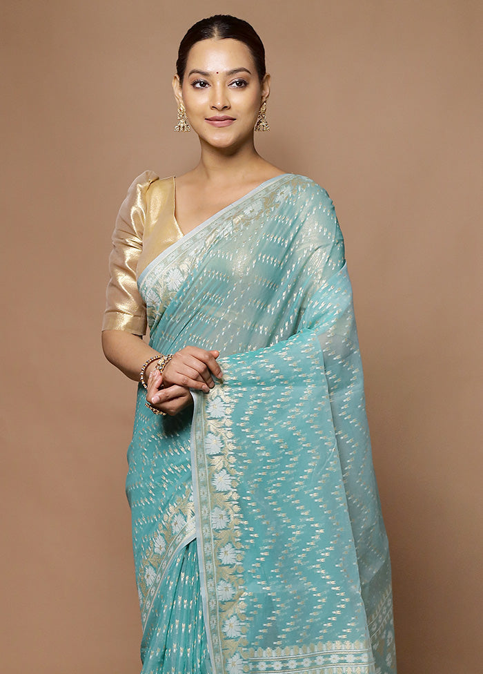 Blue Kora Silk Saree With Blouse Piece 2025 New