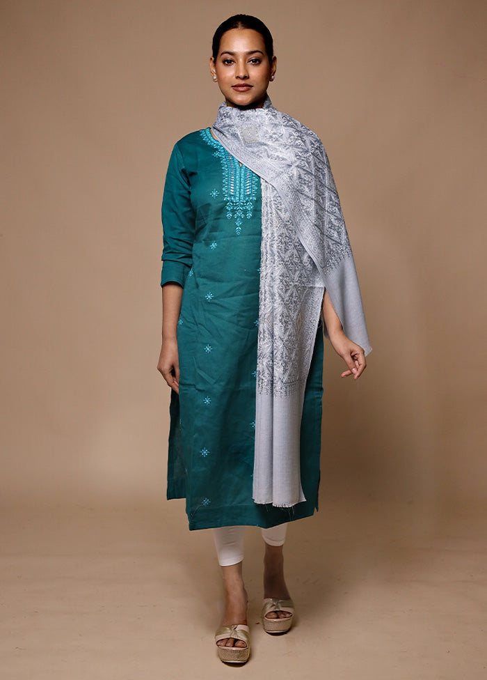 Grey Butta Work With Zari Woven Border Shawl Free Shipping Inexpensive