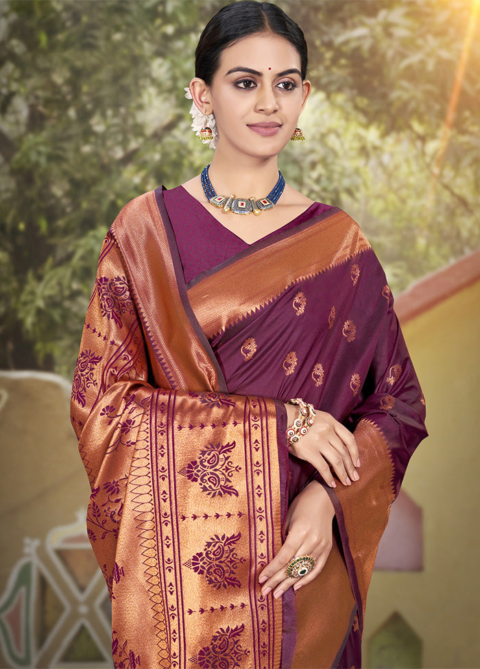 Purple Spun Silk Saree With Blouse Piece Release Dates Authentic