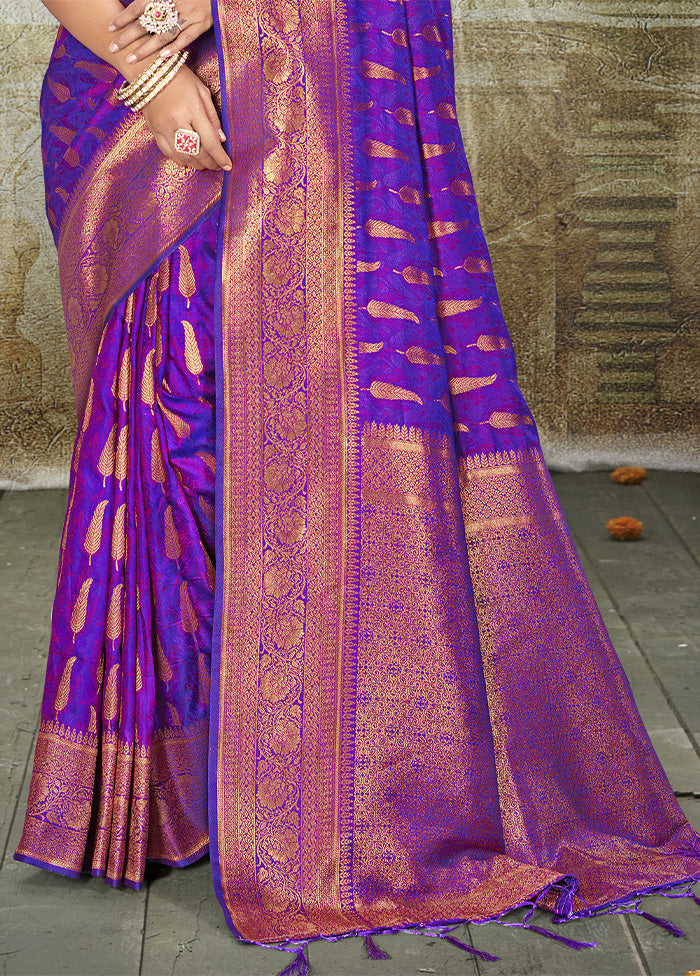 Purple Spun Silk Saree With Blouse Piece Enjoy Cheap Online