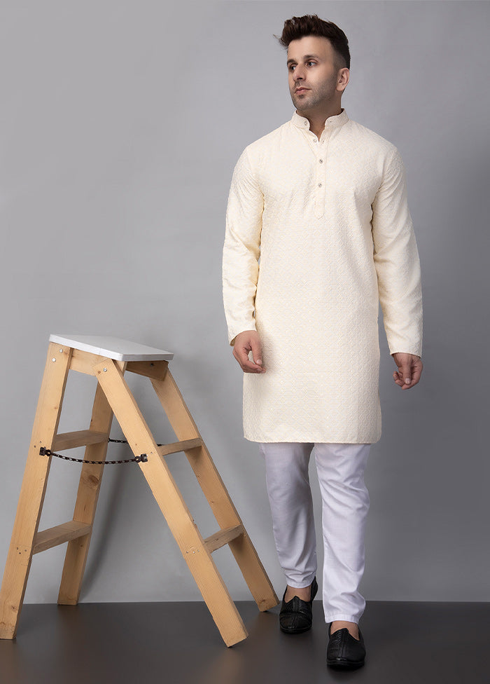 2 Pc Cream Viscose Kurta Pajama Set Outlet For You