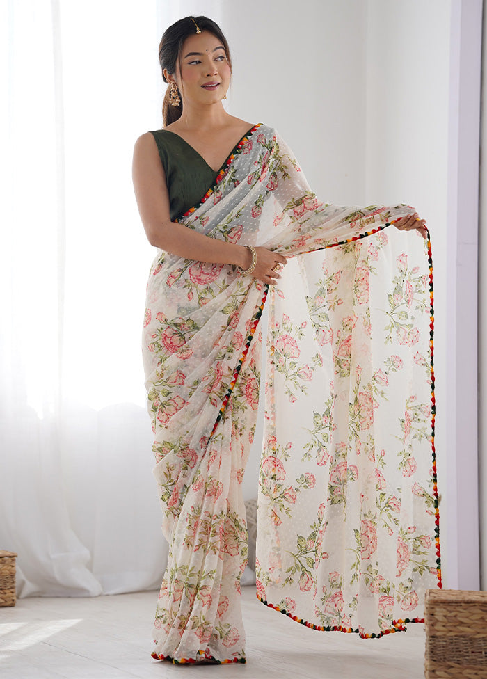 Off White Georgette Saree With Blouse Piece Sale Best Sale