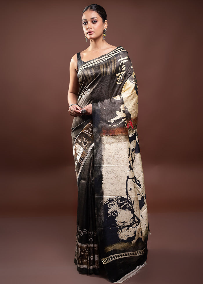 Black Printed Pure Silk Saree Without Blouse Piece Limited Edition