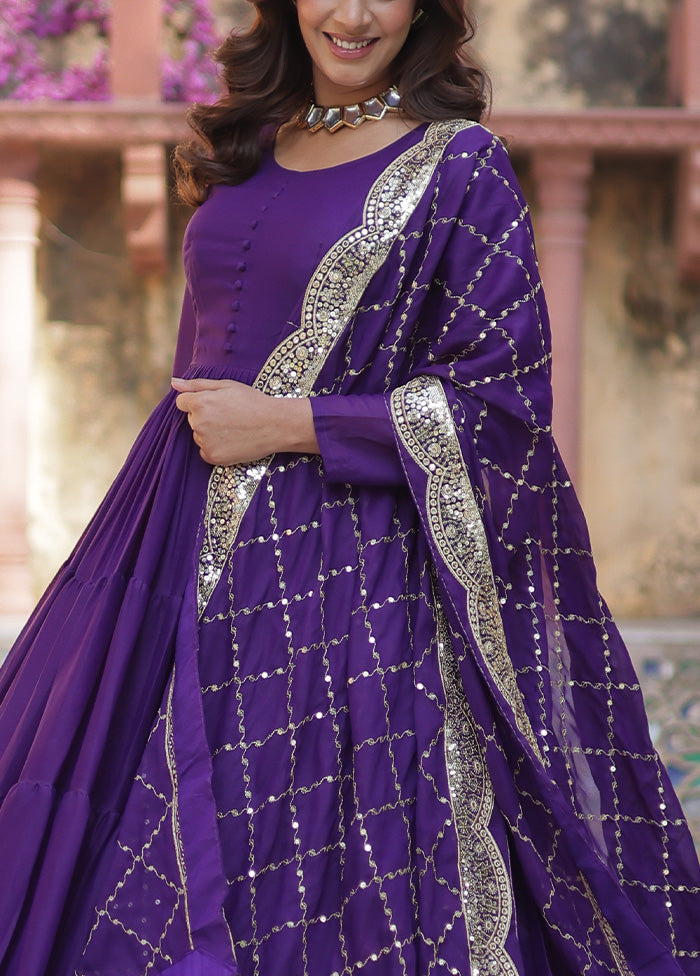 Purple Readymade Georgette Dupatta Indian Dress Visa Payment