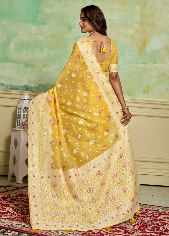 Yellow Cotton Saree With Blouse Piece Free Shipping Best Store To Get