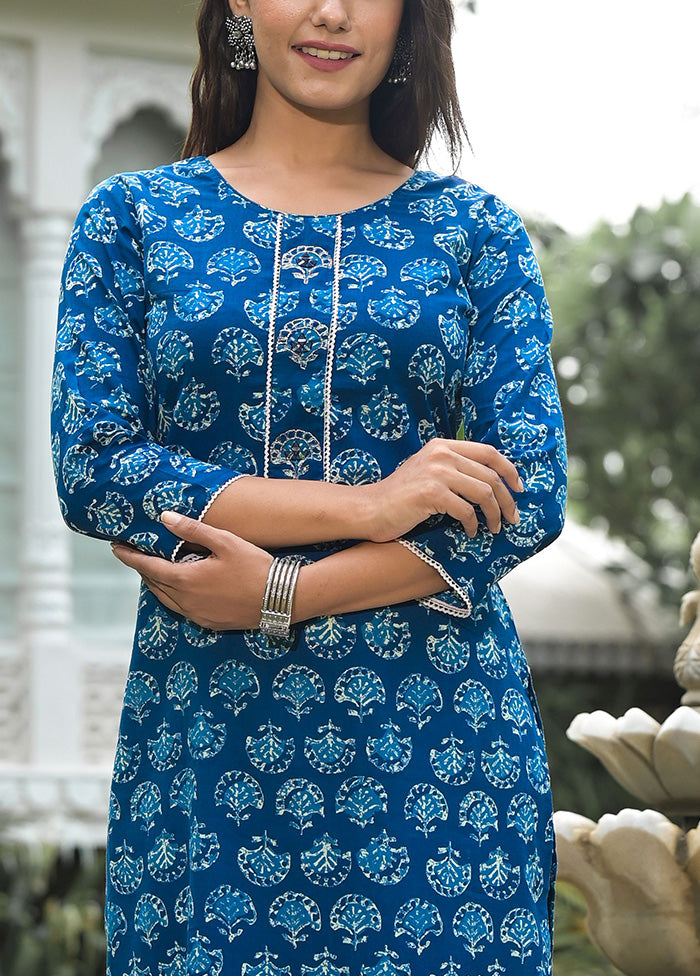 2 Pc Blue Readymade Cotton Kurti Set Clearance Pictures