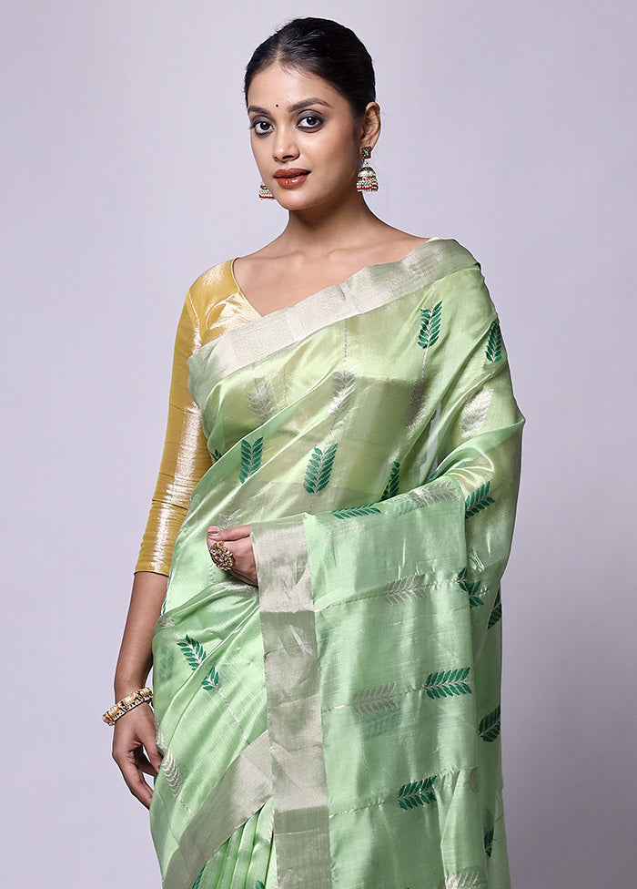 Green Handloom Chanderi Pure Cotton Saree With Blouse Piece Shop For Cheap Pice