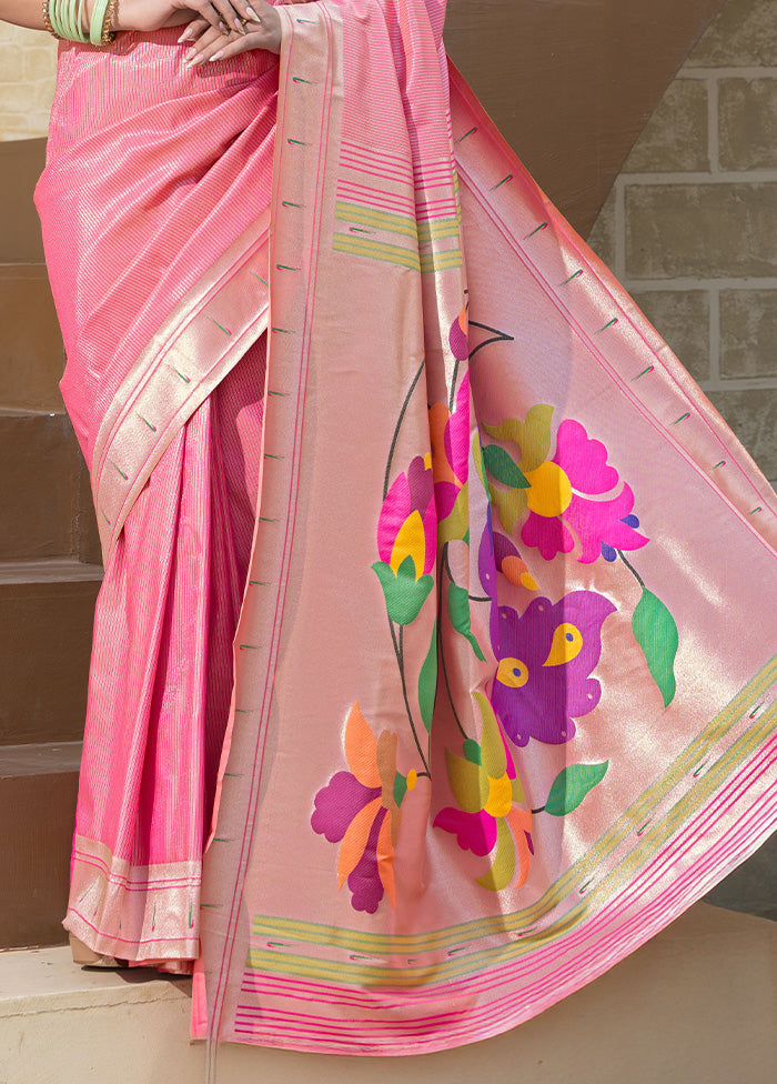 Pink Spun Silk Saree With Blouse Piece Best Wholesale For Sale