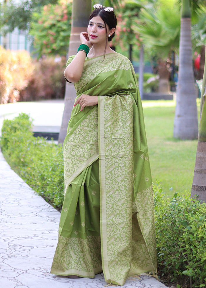 Mehendi Spun Silk Saree With Blouse Piece Sale Release Dates