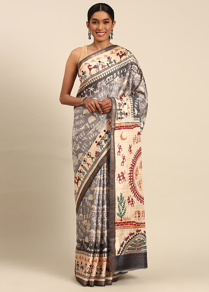 Grey Cotton Saree With Blouse Piece Pay With Visa Sale Online