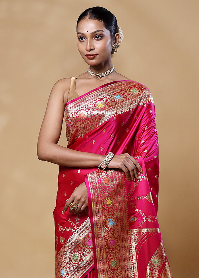 Pink Banarasi Silk Saree With Blouse Piece Buy Cheap With Credit Card