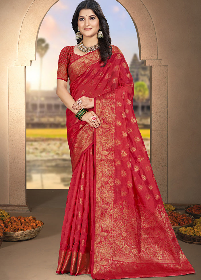 Red Spun Silk Saree With Blouse Piece The Cheapest Cheap Pice