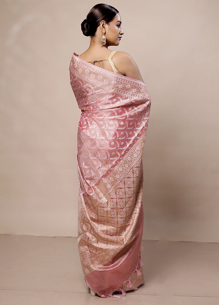 Pink Tissue Silk Saree With Blouse Piece Sale 100% Guaranteed