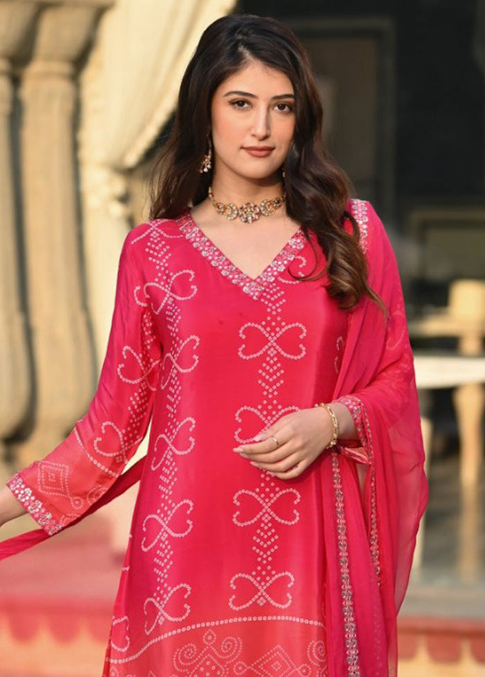 3 Pc Pink Readymade Silk Dupatta Suit Set Free Shipping Pay With Visa