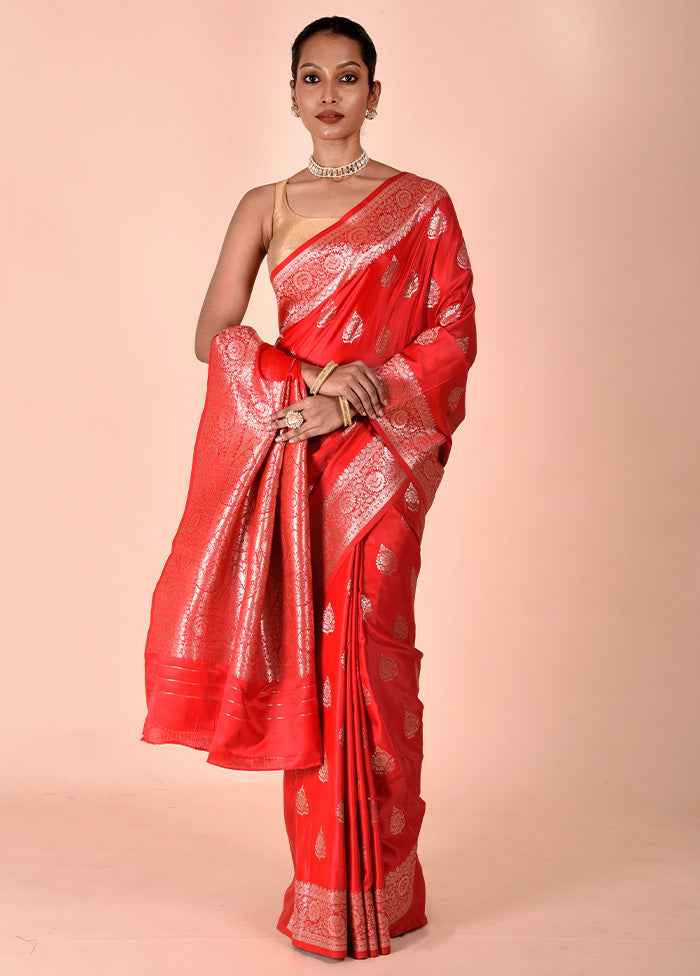 Red Banarasi Silk Saree With Blouse Piece Fashionable